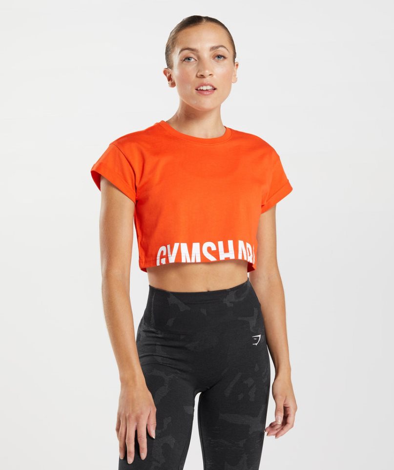 Women\'s Gymshark Fraction Cropped Tops Orange | NZ 3VEWDU